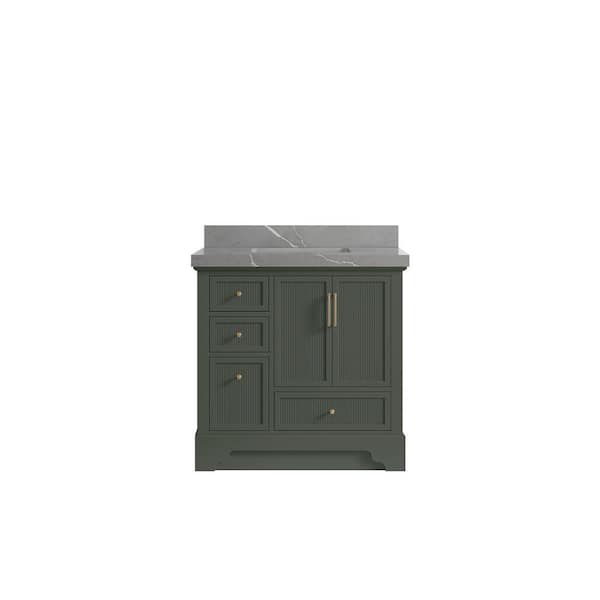 Willow Collections Alys 36 in. W x 22 in. D x 36 in. H Single Sink Bath Vanity Center in Pewter Green with 2 in. piatra qt top