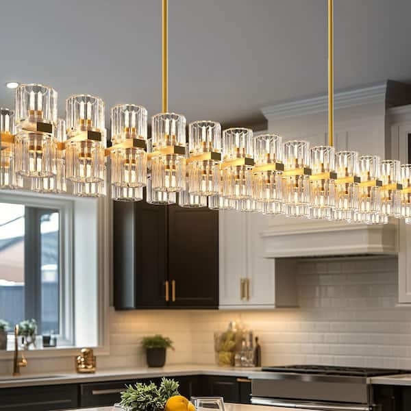 Modern 60-Light Matte Copper 3000K Warm White Chandelier with Crystal Shade and G4 Bulbs for Dining Room or Kitchen