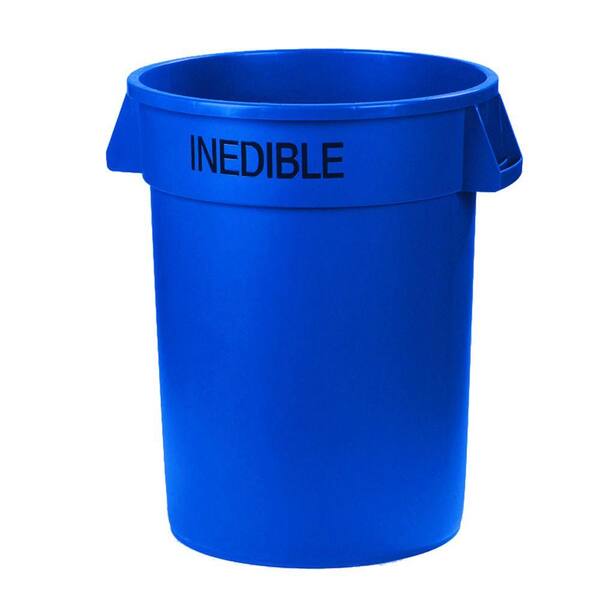 Carlisle Bronco 32 Gal. Blue Round Trash Can Imprinted with Inedible (4-Pack)