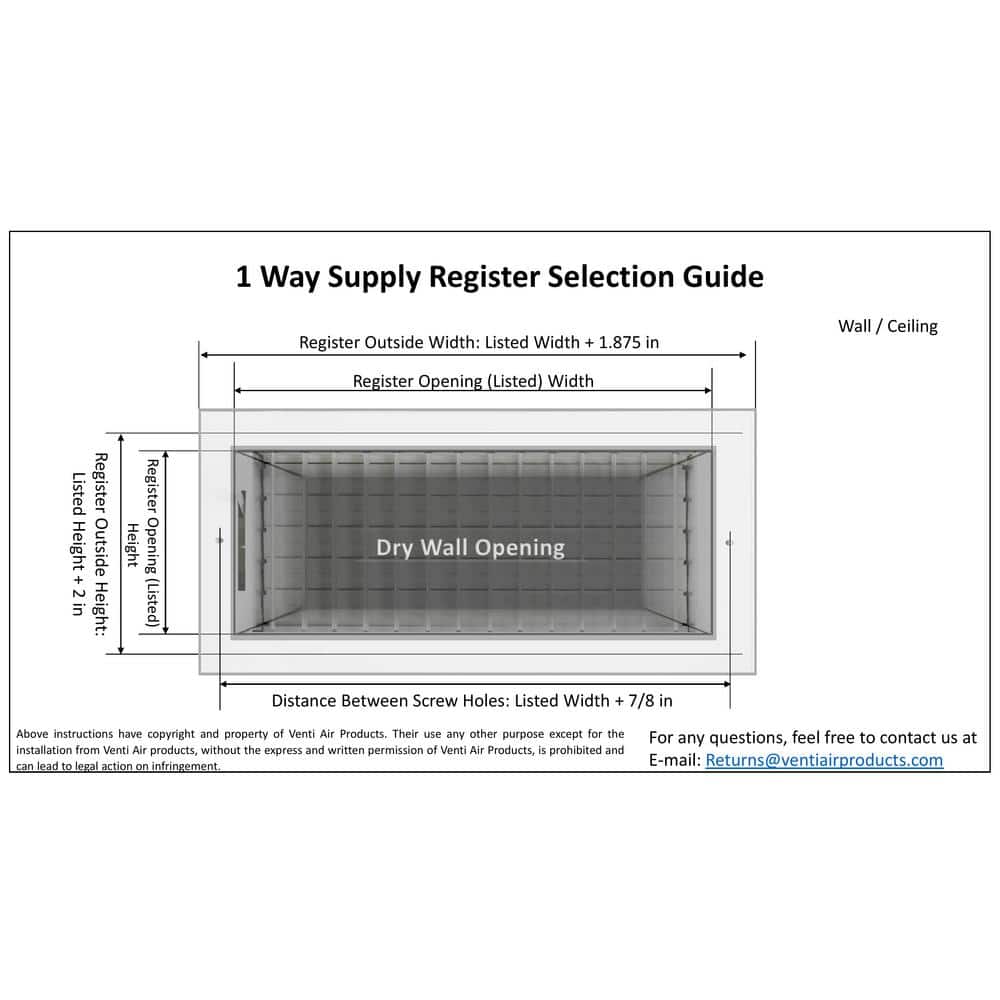 White Adjustable Single Deflection 8x4 Supply Register