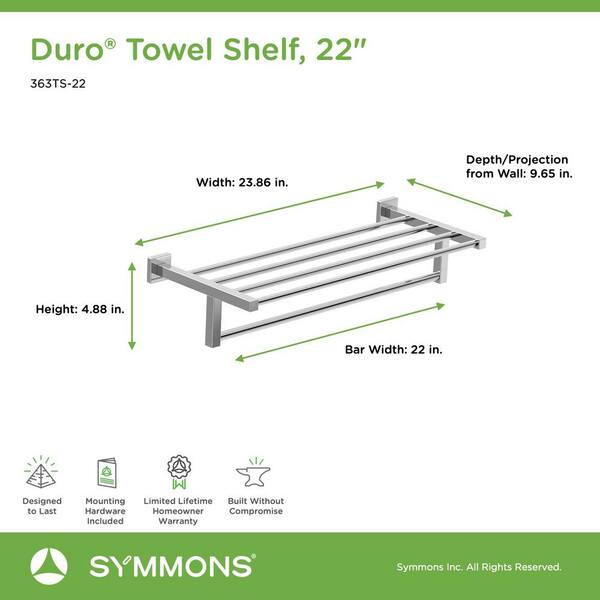 Duro 22 in. Wall-Mounted Towel Shelf with Bar in Polished Chrome Duro 22 in. Wall-Mounted Towel Shelf with Bar in Polished Chrome