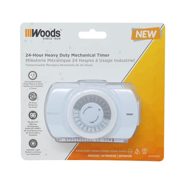 1 Grounded Outlet White Woods 50103WD Indoor 24-Hour Heavy Duty Mechanical Timer 