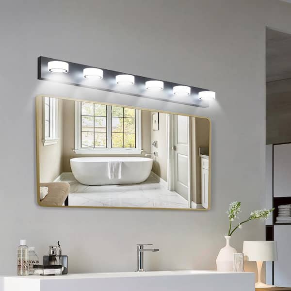 5.1 in. Modern 6 Light Black LED Vanity Light, Sleek Bathroom Wall Light Fixture for Mirror, Shower, and Bathroom Decor