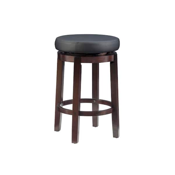 Maya Swivel 25.39 in. Black/Brown Backless Wood Counter Stool with Faux Leather Seat