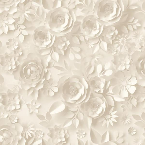 Paper Flowers Beige Wallpaper