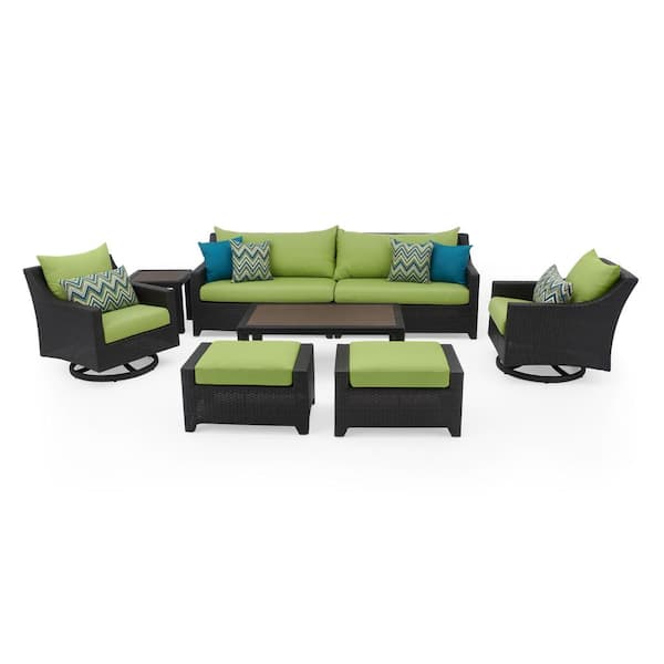 RST BRANDS Deco 8-Piece Wicker Motion Patio Conversation Deep Seating Set with Sunbrella Ginkgo Green Cushions