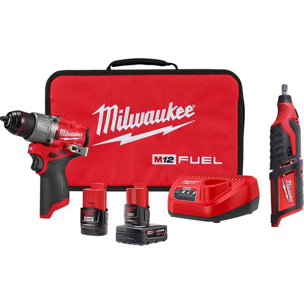 Milwaukee M12 FUEL 12-Volt Lithium-Ion Brushless Cordless 1/2 in. Drill Driver Kit with M12 Rotary Tool
