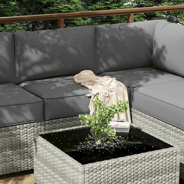 26 in. x 26 in. x 5 in. 14 Piece Deep Seating Outdoor Sectional Cushion Grey