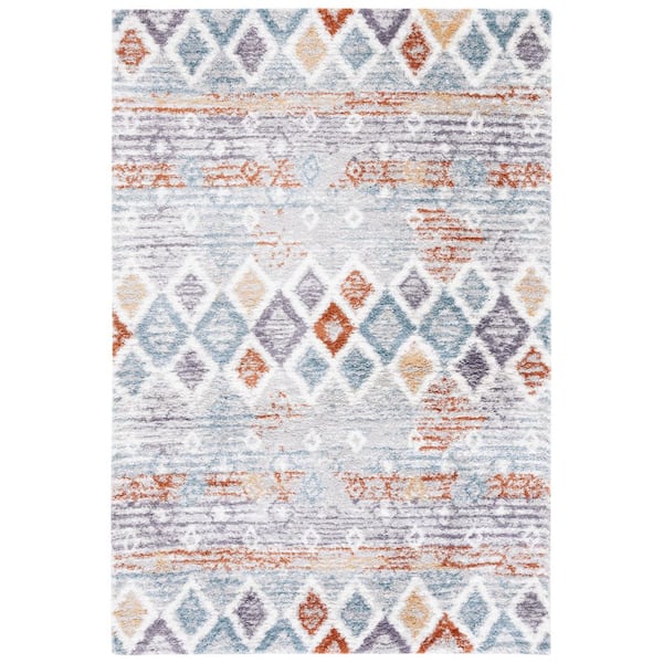 SAFAVIEH Berber Shag 3 ft. x 5 ft. Blue Rust/Ivory Diamond Striped Area Rug