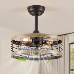 16.5 in. Indoor Brown Caged Ceiling Fan with Lights and Remote Industrial Farmhouse Ceiling Fan