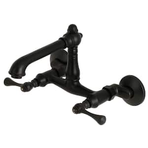 English Country Adjustable Center 2-Handle Wall-Mount Kitchen Faucet in Matte Black