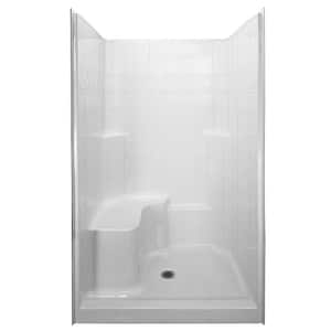 Basic 48 in. x 36.75 in. x 79.5 in. Alcove 3-Piece Shower Kit with Shower Wall and Shower Pan in White, LH Seat