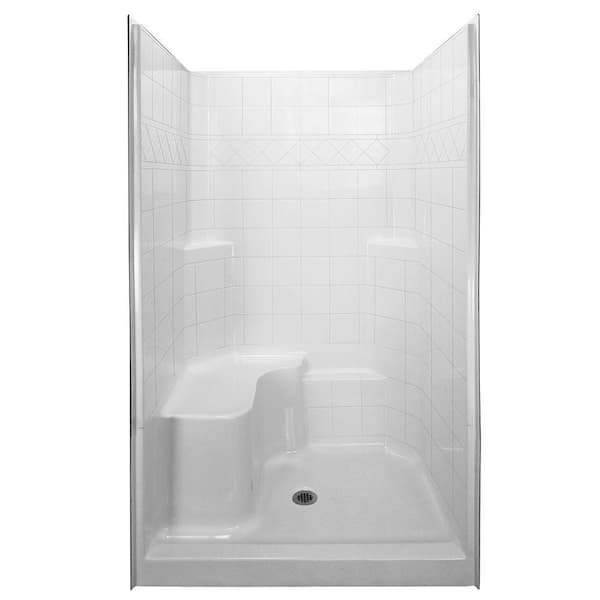 Ella Basic 48 in. x 36.75 in. x 79.5 in. Alcove 3-Piece Shower Kit with Shower Wall and Shower Pan in White, LH Seat