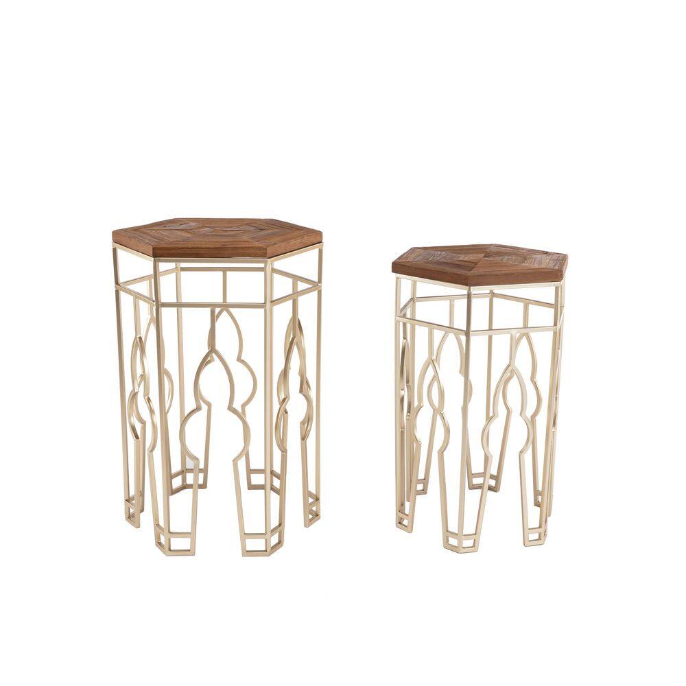 Genevieve Gold & Natural Fir Wood Round Nesting Tables