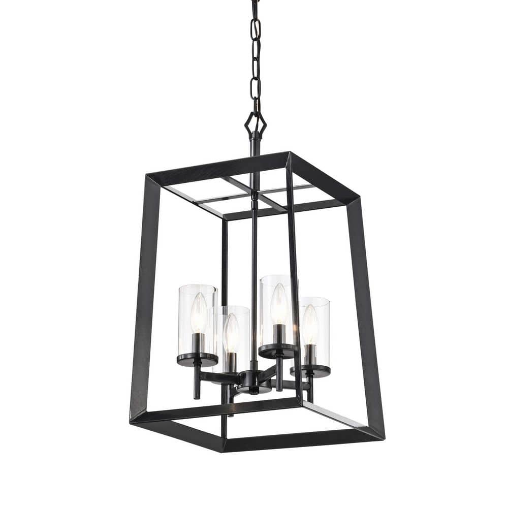 Richard 4-Light Antique Black Geometric Cage Lantern Pendant with Clear Glass Shades price history on PriceWatchPro