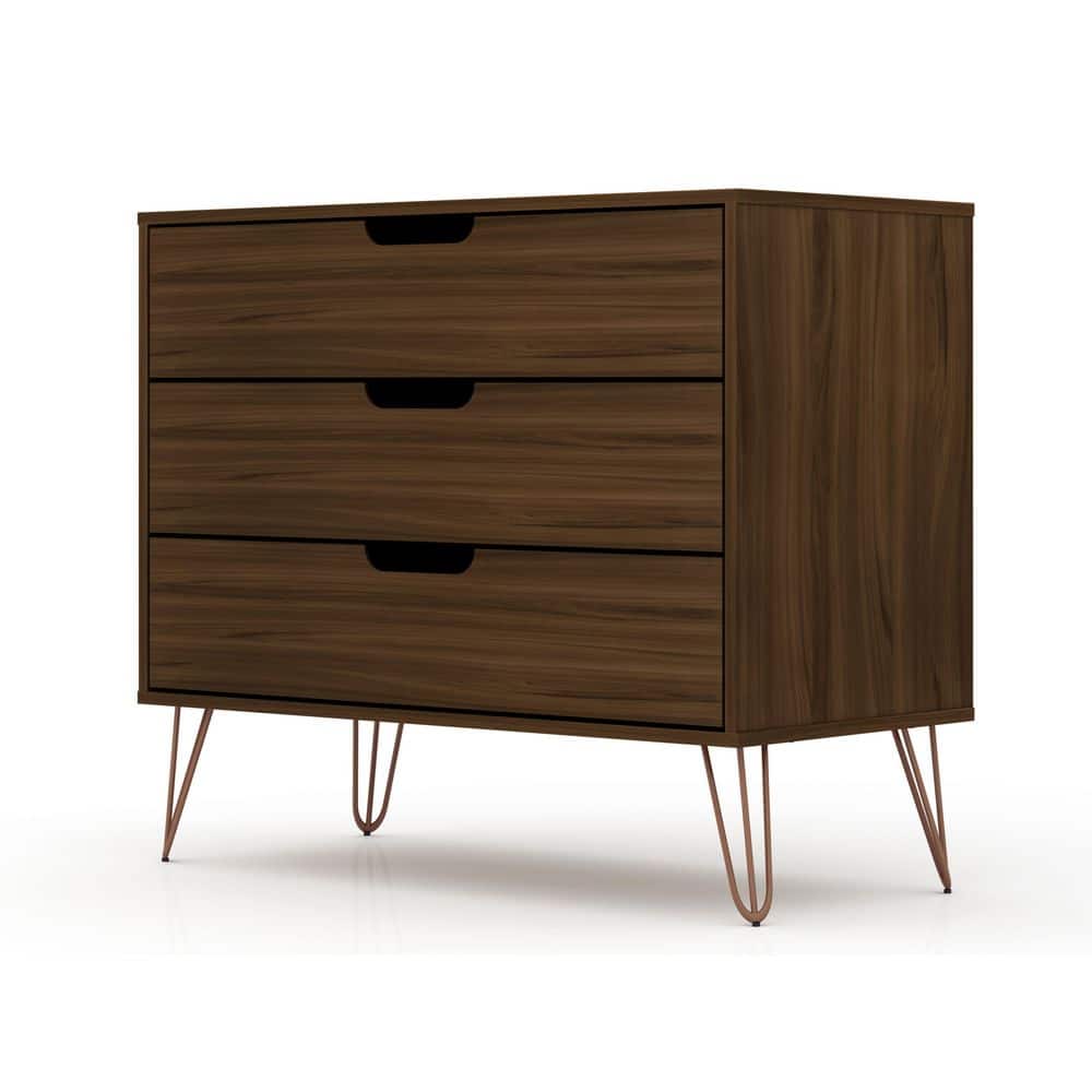 Mid-Century Modern 3-Drawer Horizontal Brown Dresser