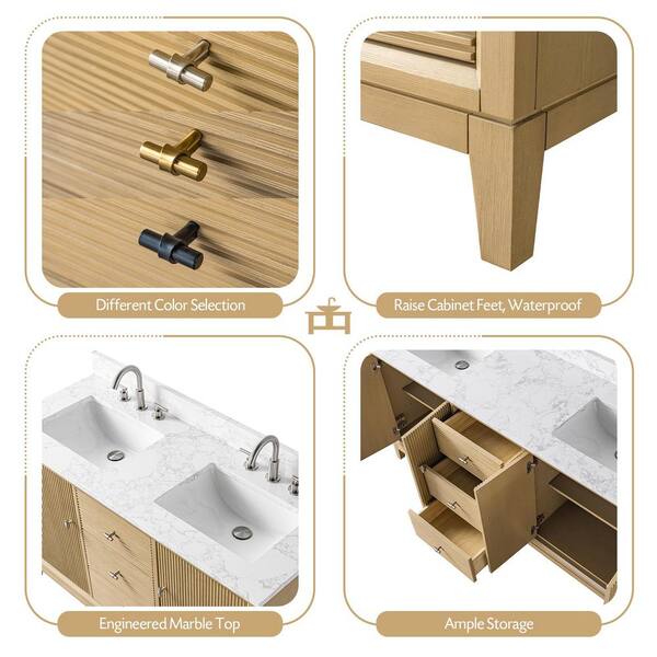 Vanity Art 72 in. W x 22 in. D Double Sink Freestanding Natural