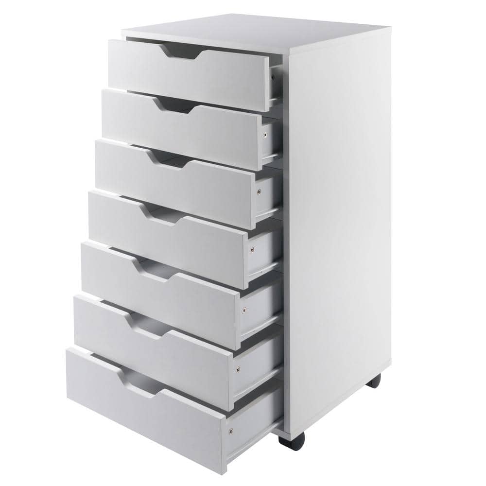 Winsome Wood Halifax White 7 Drawer Storage Cabinet with open drawers