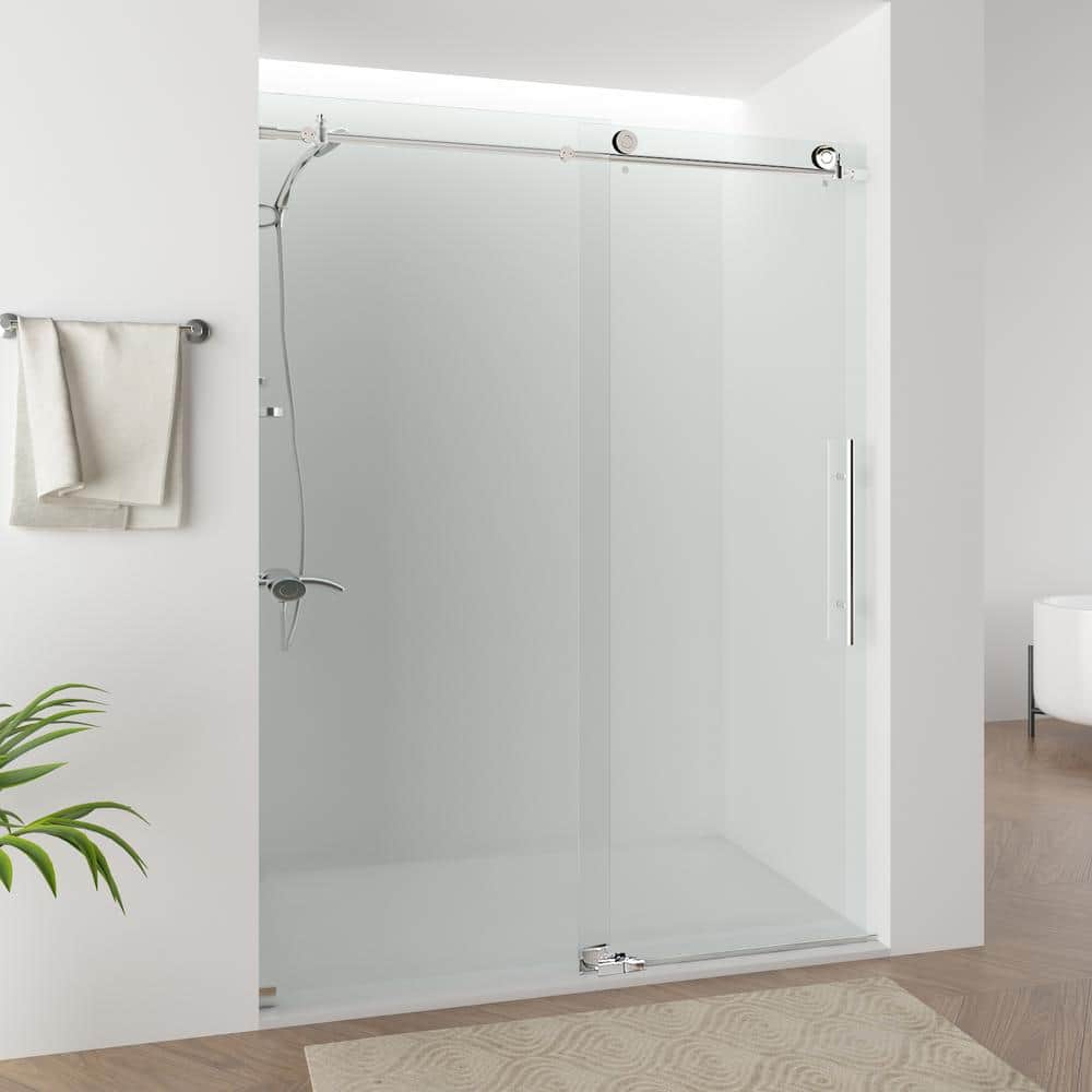 60 in. W x 76 in. H Frameless Chrome Sliding Shower Door with Clear Glass