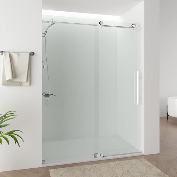 Vanity Art 56–60 in. W x 76 in. H Frameless Soft Close Sliding Shower Door in Chrome with Explosion-Proof Clear Glass