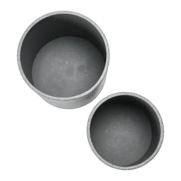 Charcoal Grey and Gold Embossed Metal Planters with Stands, Set of 2
