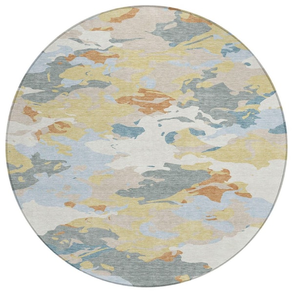 Chantille Machine Washable Indoor/Outdoor Abstract ACN2497 Ivory 8 ft. x 8 ft. Round Rug