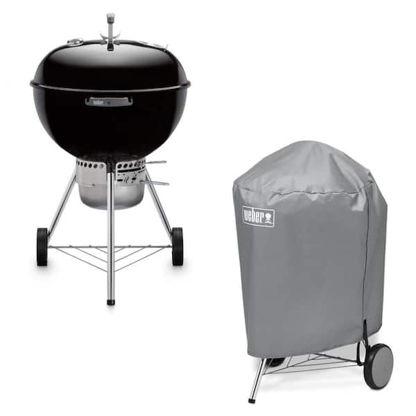 Original Kettle Premium 22 in. Charcoal Grill in Black with Built-In Thermometer with Gray Grill Cover