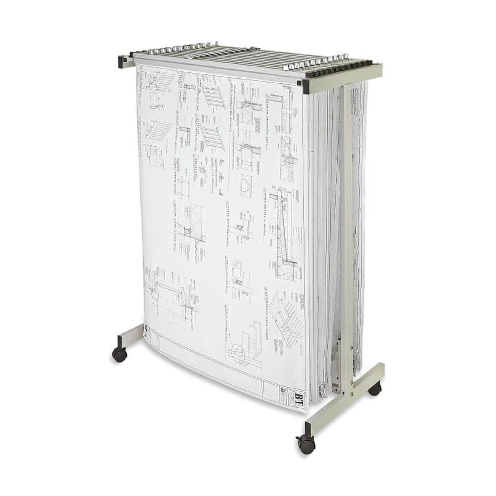 AdirOffice Steel Mobile Blueprint Storage, Vertical Plan Center with  Hanging Clamps, Gray (614-6036)