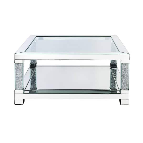Acme Furniture Noralie 40 in. Mirrored and Faux Diamonds 19-Square Wood Top Coffee Table 1-Piece