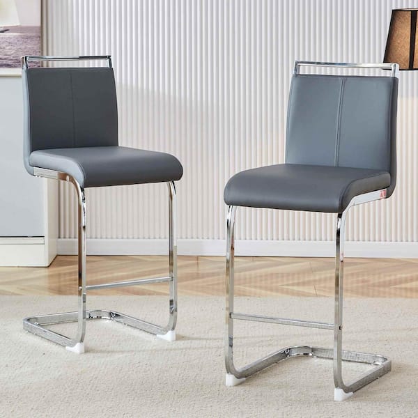 Polibi Modern Dark Gray PU Leather Seat Dining Chairs Set of 2 for Kitchen, Living, Dining Room