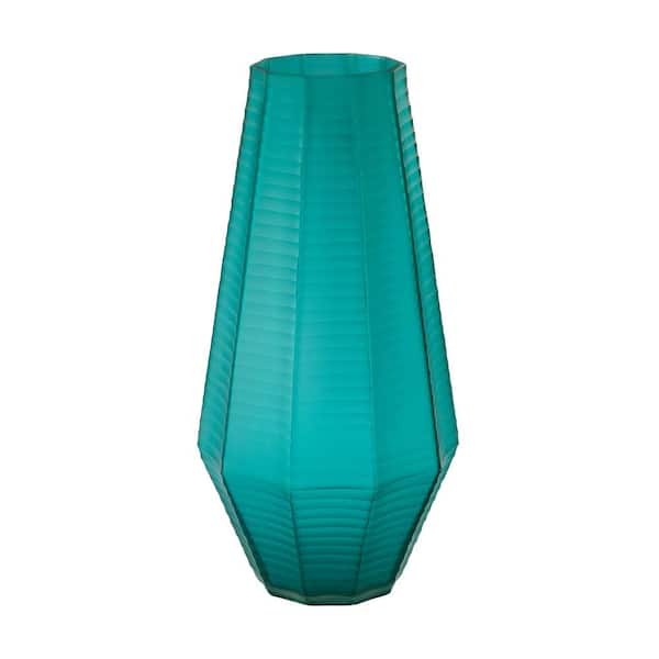 Titan Lighting Stacked Cuts 15 in. Glass Decorative Vase in Teal