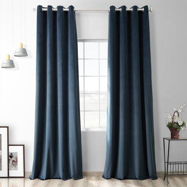 Exclusive Fabrics & Furnishings Avalon Blue Heritage Plush Velvet Grommet Room Darkening Curtain - 50 in. W x 84 in. L (1 Panel)