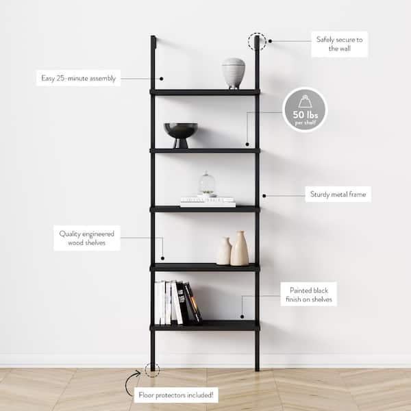 Nathan James Theo 6-Shelf Tall Bookcase, Wall Mount Bookshelf Wood with Metal Frame - Nutmeg/Matte Black