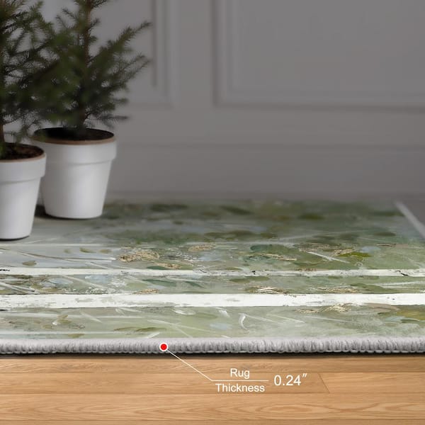 Green 8' x 10' Whispering Birch Forest II Washable Art Area Rug Power-loomed Heavenly Softness with Non-Slipping Backing