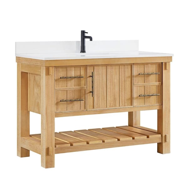 Paris 48 in.W x 22 in.D x 34 in.H Single Sink Bath Vanity in Acacia Classic Gray with Pure White Quartz Stone Top