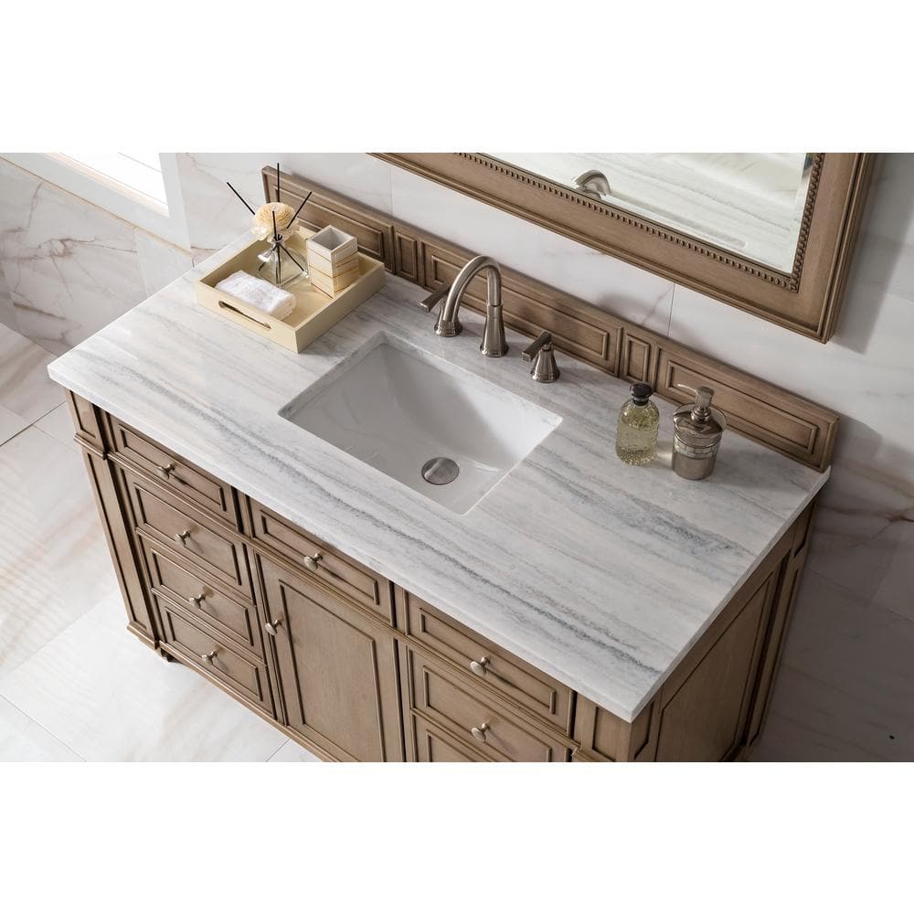 Whitewashed Walnut 48" Single Bathroom Vanity Base with Porcelain Sink