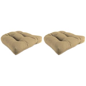 18 in. x 18 in. x 4 in. Husk Texture Birch Wicker French Edge Square Tufted Outdoor Chair Pad Cushion (2-Pack)