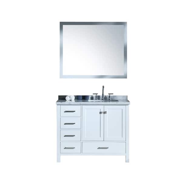 ARIEL Cambridge 43 in. Bath Vanity in White with Marble Vanity Top in Carrara White with White Basins and Mirror