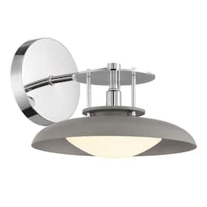 Gavin 9 in. W x 8 in. H 1-Light Gray Midcentury Wall Sconce with Polished Nickel Accents and White Etched Glass Shade
