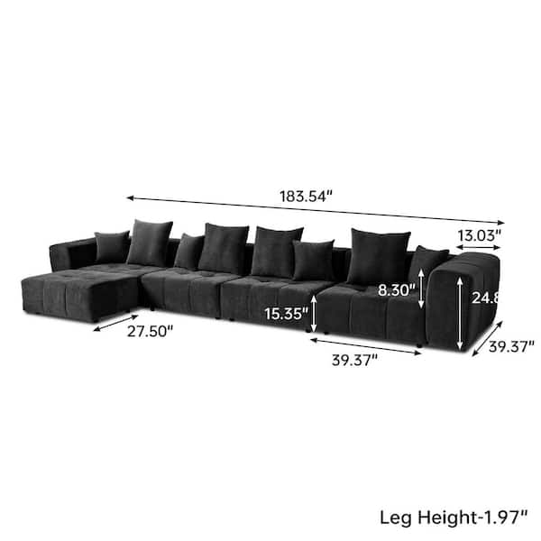J&E Home 183.54 in. W Square Arm Tufted Linen Modular Sofa with