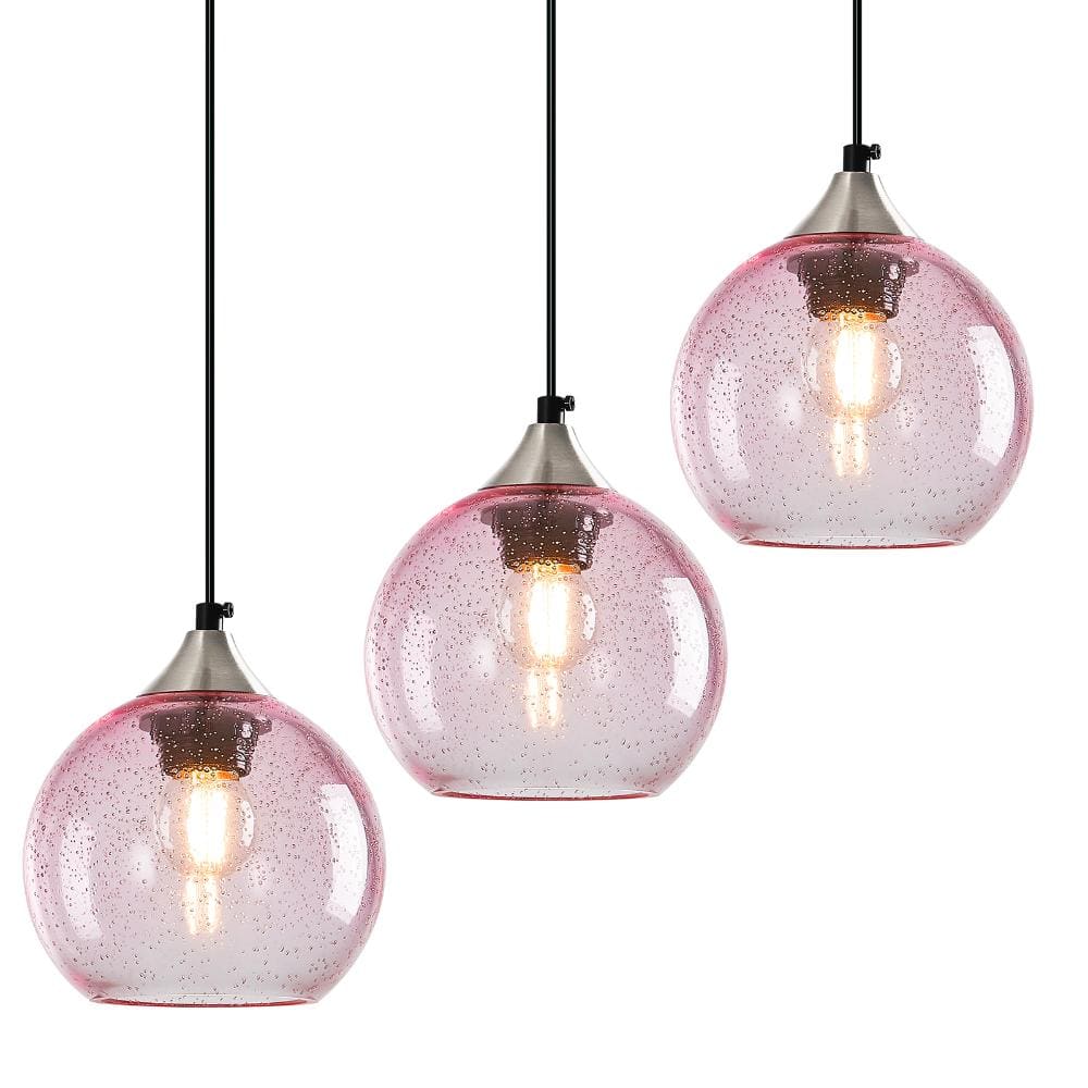 60W 3-light Pink Glass Globe Pendant Light Modern Kitchen Island Globe For Bedroom price history on PriceWatchPro