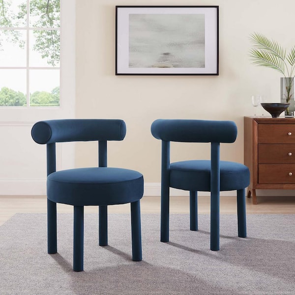 MODWAY Toulouse Performance Velvet Dining Chair - Set of 2 in Midnight Blue