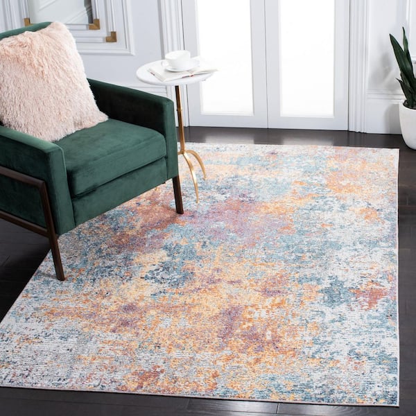 Crystal 4 ft. x 6 ft. Gold/Blue Distressed Marle Area Rug