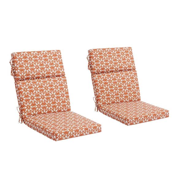 Hampton Bay 20 in. W x 20 in. D High Back Universal Outdoor Cushion in Russet Geo Medallion (Set of 2)