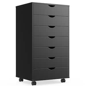 Black 7-Drawers Mobile Storage Cabinets with Wheels for Office