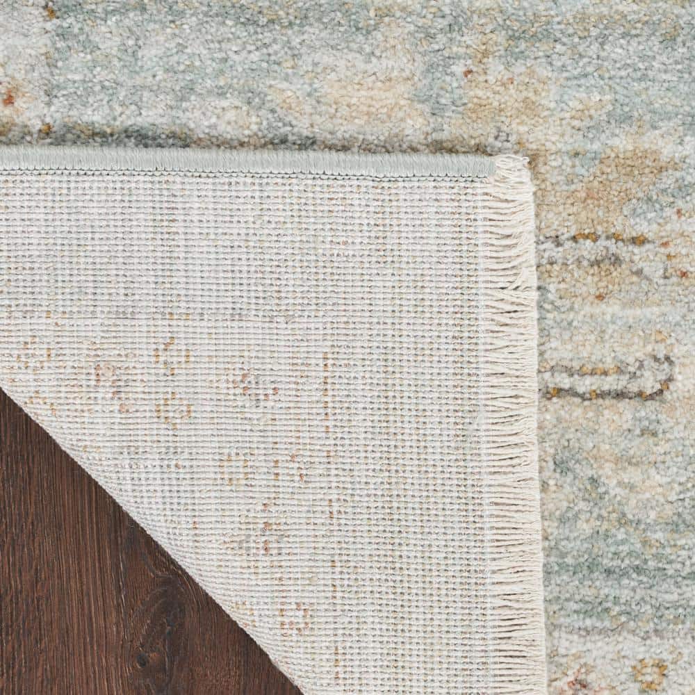 Mint Green Vintage Persian Style Runner Rug with Fringe Edges