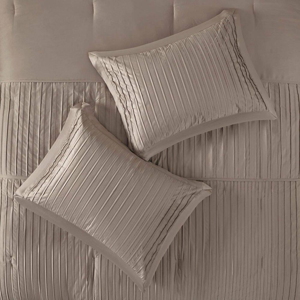 Trinity Taupe 7-Piece Polyester Charmeuse Queen Comforter Set