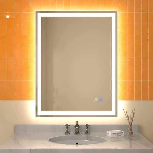 ES-DIY Derrin 28 in. W x 36 in. H Medium Rectangular Frameless Anti-Fog LED Wall Bathroom Vanity Mirror in Silver 5000K