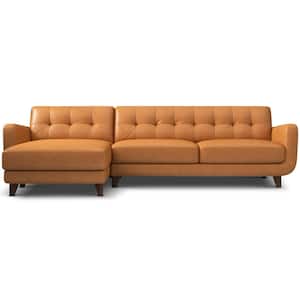 Curtis 113 in. W Square Arm 2-piece L-Shaped Left Facing Top Leather Corner Sectional Sofa in Cognac Tan (Seats 4)