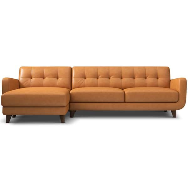 Ashcroft Furniture Co Curtis 113 in. W Square Arm 2-piece L-Shaped Left Facing Top Leather Corner Sectional Sofa in Cognac Tan (Seats 4)
